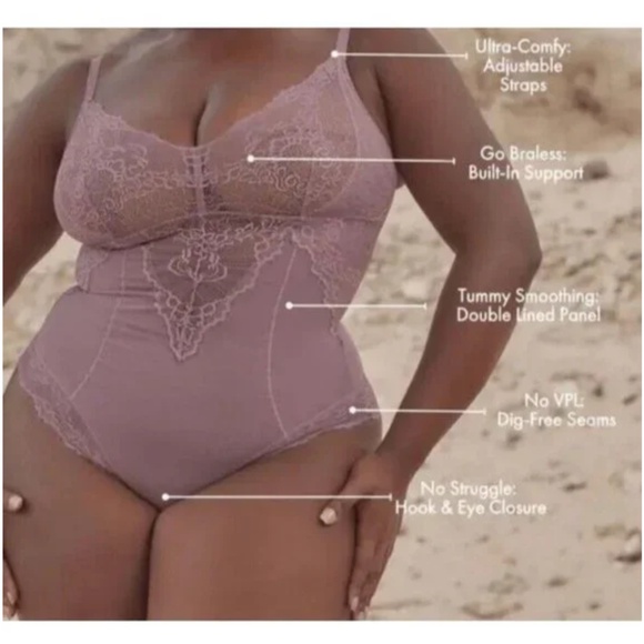 Pinsy Sz XL Smoothing Lace Shapewear Bodysuit Lilac New NWOT - Picture 3 of 5